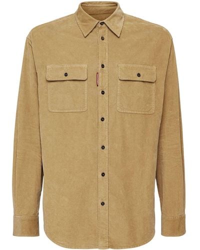 DSquared² Cotton Corduroy Shirt With Front Patch Pockets - Natural