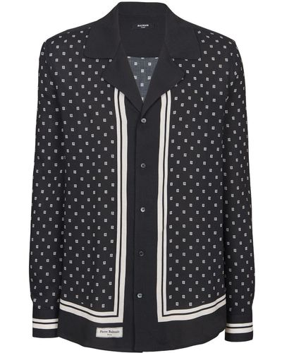 Balmain モノグラムスカーフ シャツ - ブラック