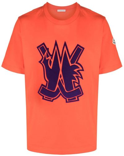 Moncler T-shirt en coton à logo imprimé - Orange