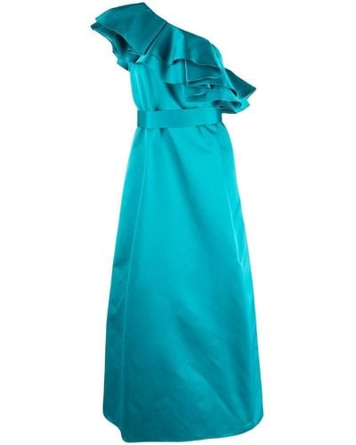 P.A.R.O.S.H. Assymetric Ruffled Long Dress - Blue