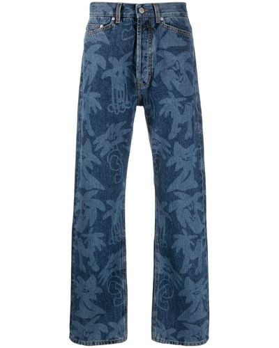 Palm Angels Palmity Jeans mit Palmen-Print - Blau