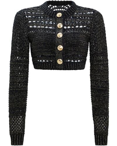 retroféte Nico Crochet-knit Cropped Cardigan - Black