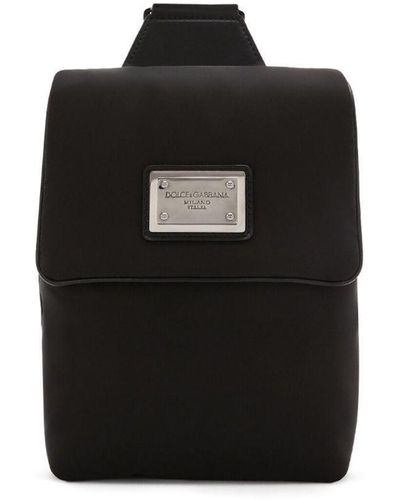 Dolce & Gabbana Mini Rucksack mit Logo-Schild - Schwarz