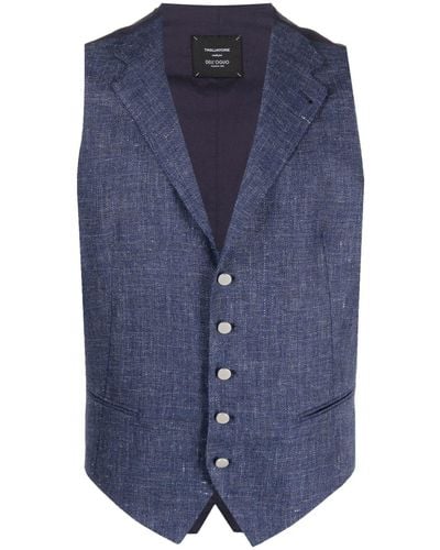 Tagliatore Mélange Linen-blend Waistcoat - Blue