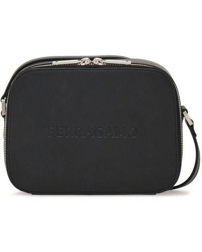 Ferragamo Logo-debossed Leather Shoulder Bag - Black