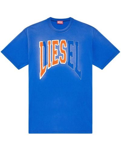 DIESEL T-shirt à logo floqué - Bleu