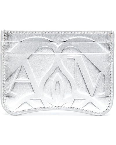 Alexander McQueen Logo-debossed Metallic Leather Cardholder - White