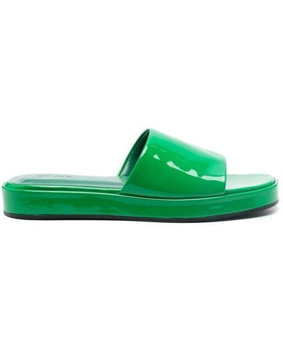 BY FAR Cala Patent-finish Mules - Green