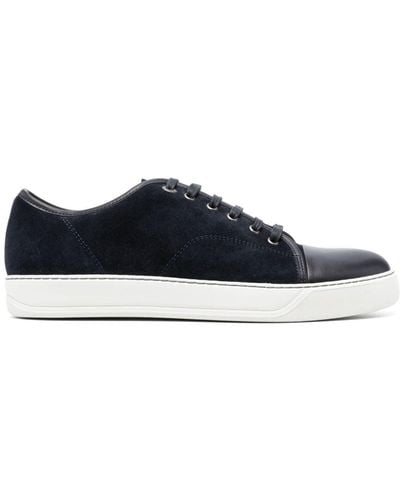 Lanvin Suede And Nappa Captoe Low To Trainer Shoes - Blue