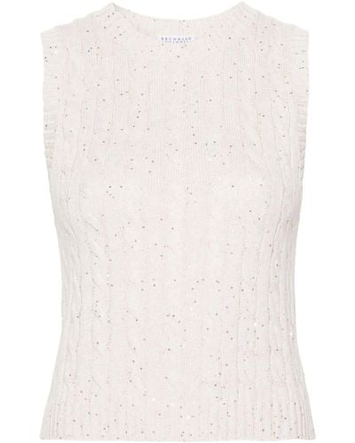 Brunello Cucinelli Sequin-embellished Knitted Tank Top - White