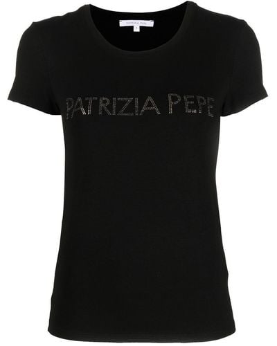 Patrizia Pepe ラインストーンロゴ Tシャツ - ブラック
