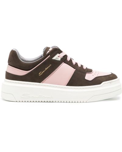 Santoni Sneak-air Two-tone Leather Trainers - Brown