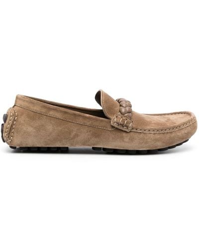Gianvito Rossi Braided Suede Loafers - Brown