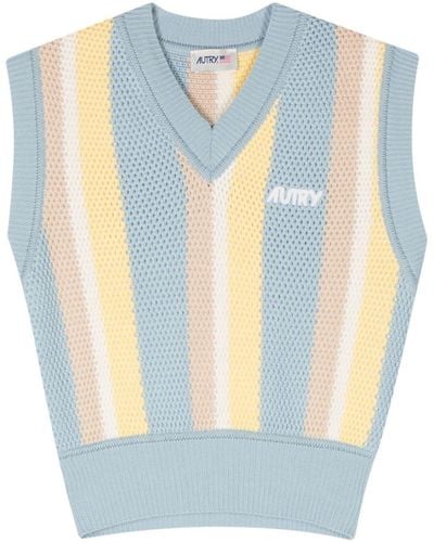 Autry Intarsia-knit Cotton Vest - Blue