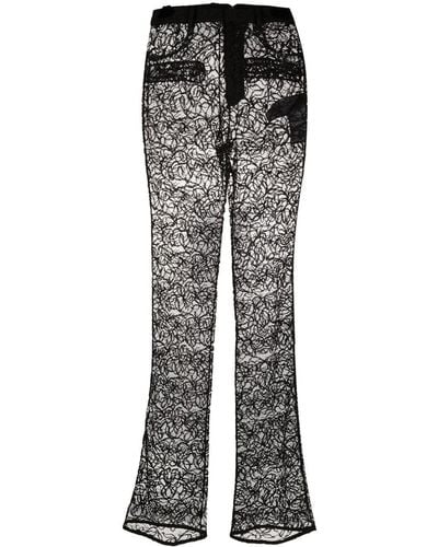 Saint Laurent Straight-Leg Floral Lace Pants - Gray