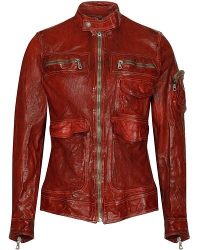 Dolce & Gabbana Cazadora de piel lavada con varios bolsillos - Rojo