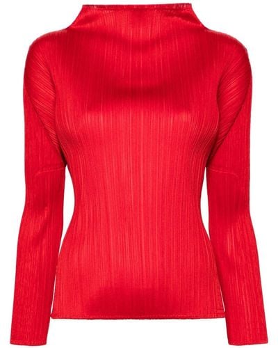 Pleats Please Issey Miyake Mock-neck pleated T-shirt - Rouge