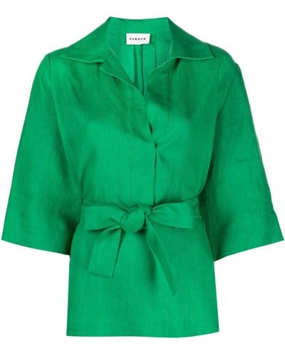 P.A.R.O.S.H. Spread-collar Linen Blouse - Green
