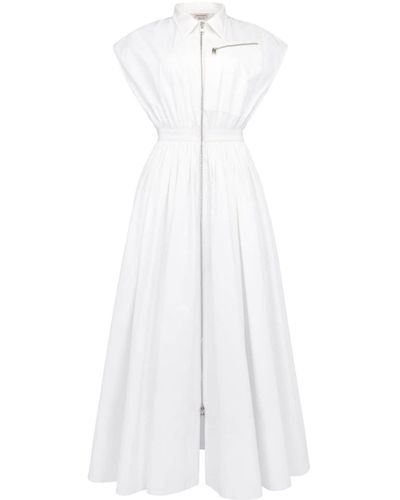 Alexander McQueen Cap-sleeved Flared Dress - Women's - Cotton - White