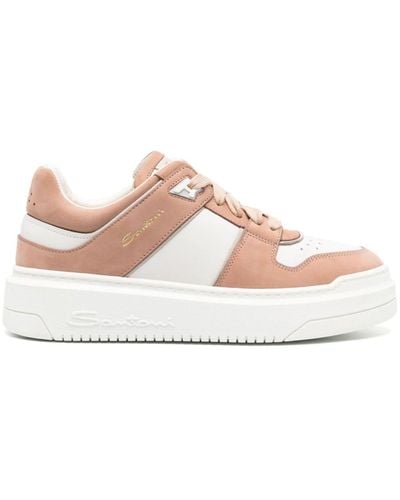 Santoni Paneled Lace-up Sneakers - Pink