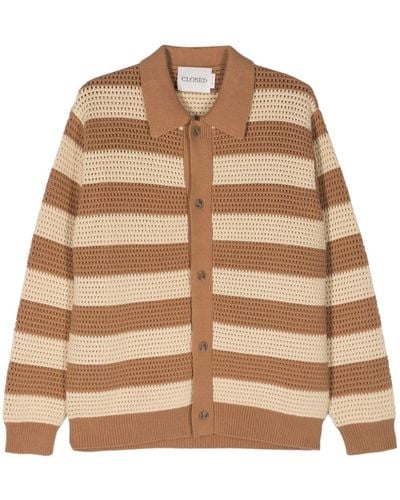 Closed Striped Open-knit Cardigan - Brown