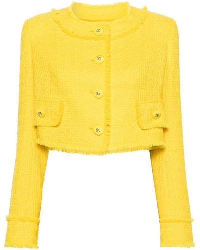 Dolce & Gabbana Tweed-Jacke mit rundem Ausschnitt - Gelb