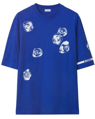 Burberry Katoenen T-shirt Met Print - Blauw