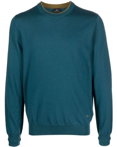 PS by Paul Smith Logo-embroidered Merino Sweatshirt - Blue
