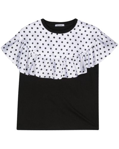 Parlor Polka-dot Draped T-shirt - Black