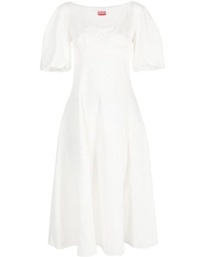 KENZO Midi-jurk Met Pofmouwen - Wit