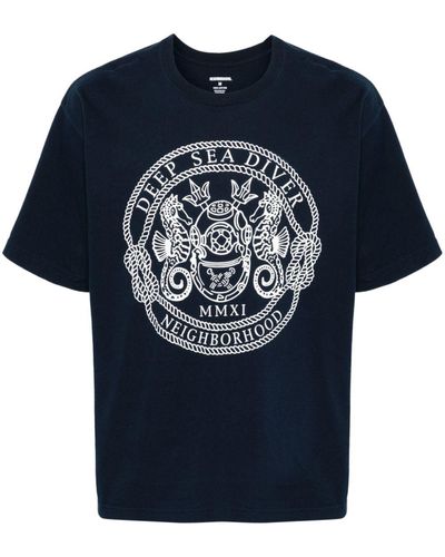 Neighborhood T-Shirt mit Logo-Print - Blau
