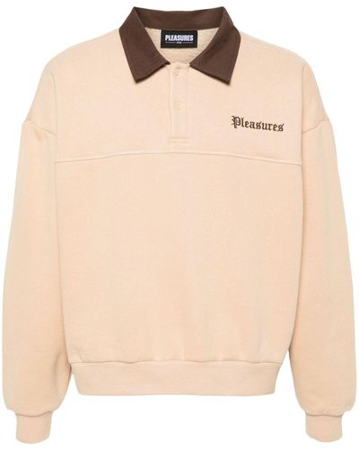 Pleasures Embroidered-logo Longsleeved Polo Shirt - Natural