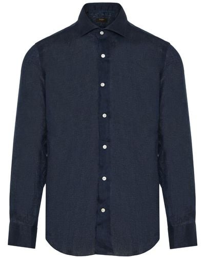 Barba Napoli Button-up Cotton Shirt - Blue