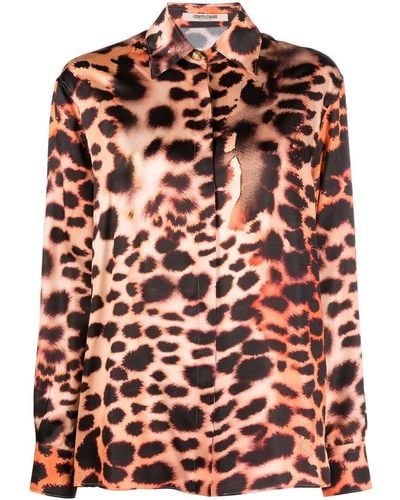 Roberto Cavalli Silk Leopard Print Blouse - Red