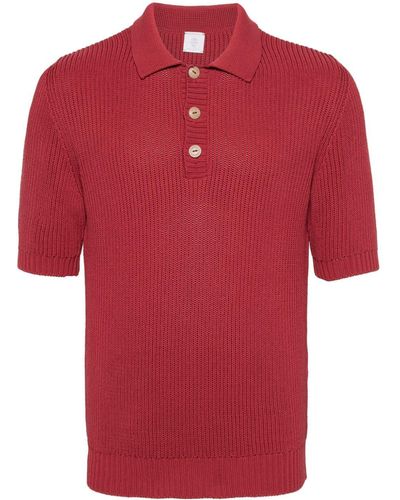 Eleventy Fisherman's-knit Cotton Polo Shirt - Red