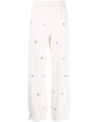 Barrie Floral-embroidery Cashmere Pants - White