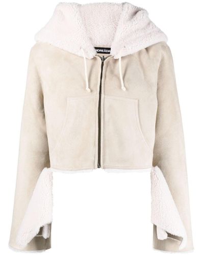 ANDREADAMO Shearling Cropped Hooded Jacket - Natural