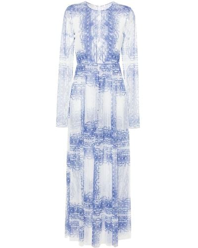 Philosophy Di Lorenzo Serafini Floral-print Mesh Maxi Dress - Blue