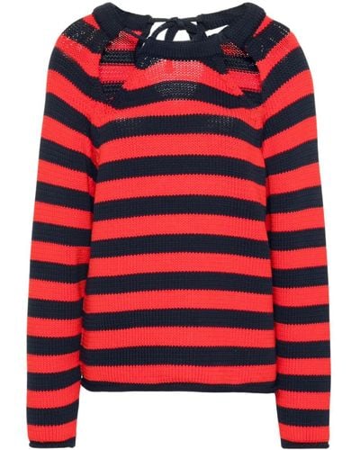 Claudie Pierlot Striped Chunky-knit Sweater - Red