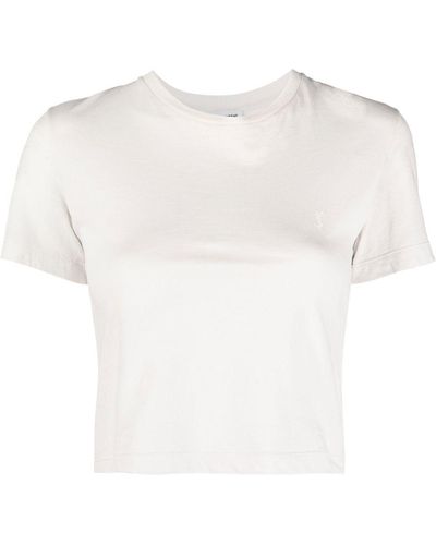 Saint Laurent Cropped-T-Shirt mit Logo - Weiß