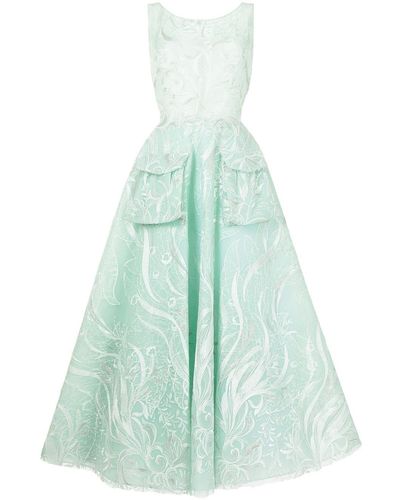 Saiid Kobeisy Floral-embroidered Maxi Dress - Blue