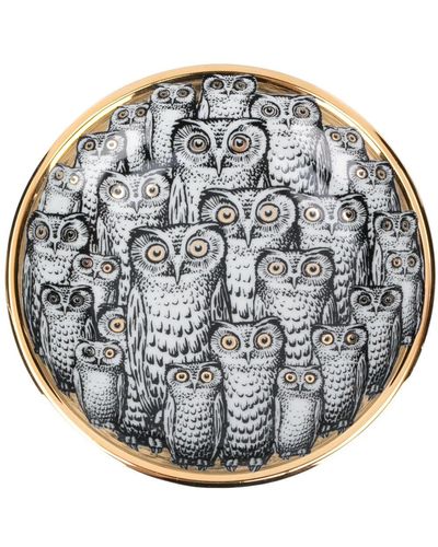 Fornasetti Cendrier rond Owl à imprimé graphique - Gris