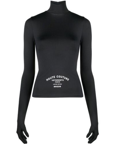 Vetements Logo-print Glove-sleeve Top - Black