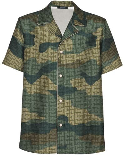 Balmain Camouflage Monogram Shantung Shirt - Green