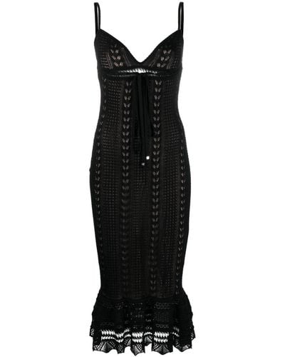 Blumarine Crochet-knit Peplum Midi Dress - Black