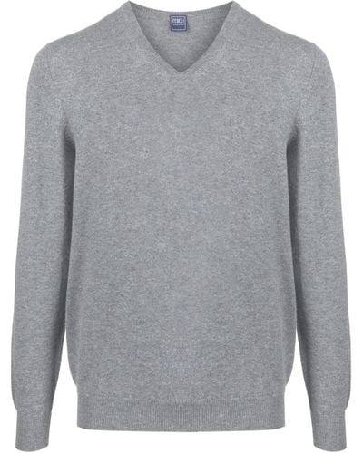 Fedeli V-neck.cashmere Sweater - Grey