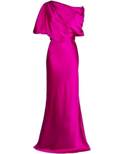 Amsale Off-shoulder Satin Draped-detail Gown - Pink