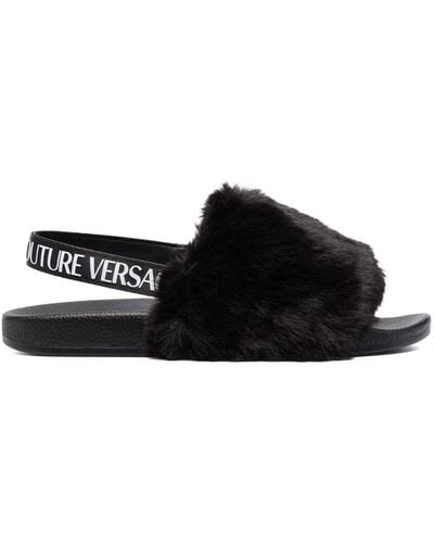 Versace Faux-fur Slingback Sandals - Black