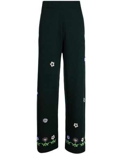 Bode Floral-embroidered Wool Pants - Black
