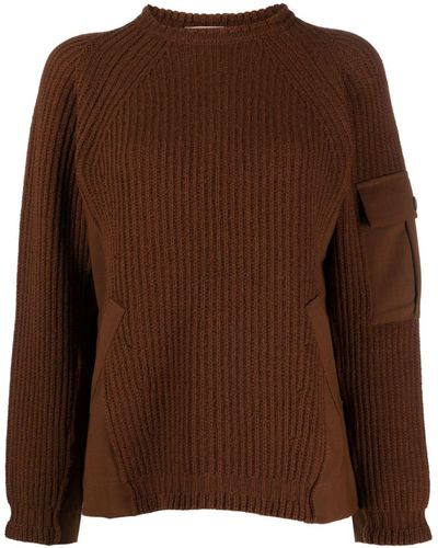 Semicouture Multi-pocket Ribbed-knit Jumper - Brown